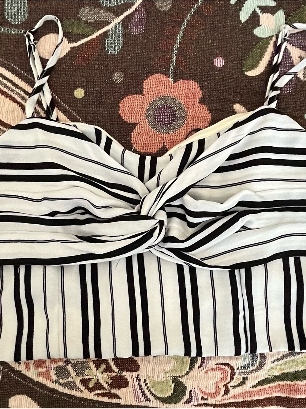 Revamped Black and White Striped Twist-Front Cami